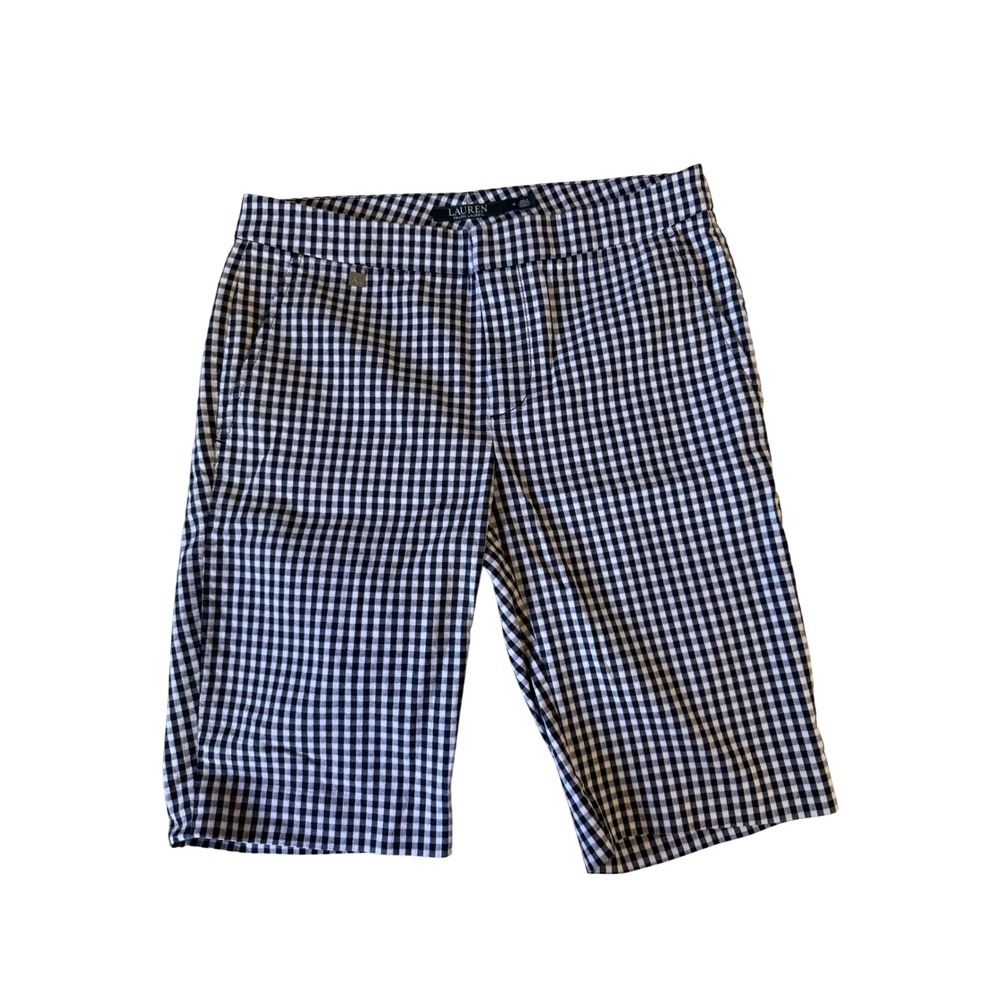 Lauren Ralph Lauren Womens Gingham Bermuda‎ Shorts Navy Blue White Size 4 Preppy